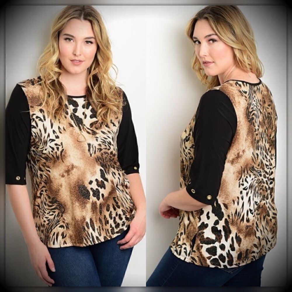 Final Price | Animal Print Shimmer Top with Grommet Sleeve Detail